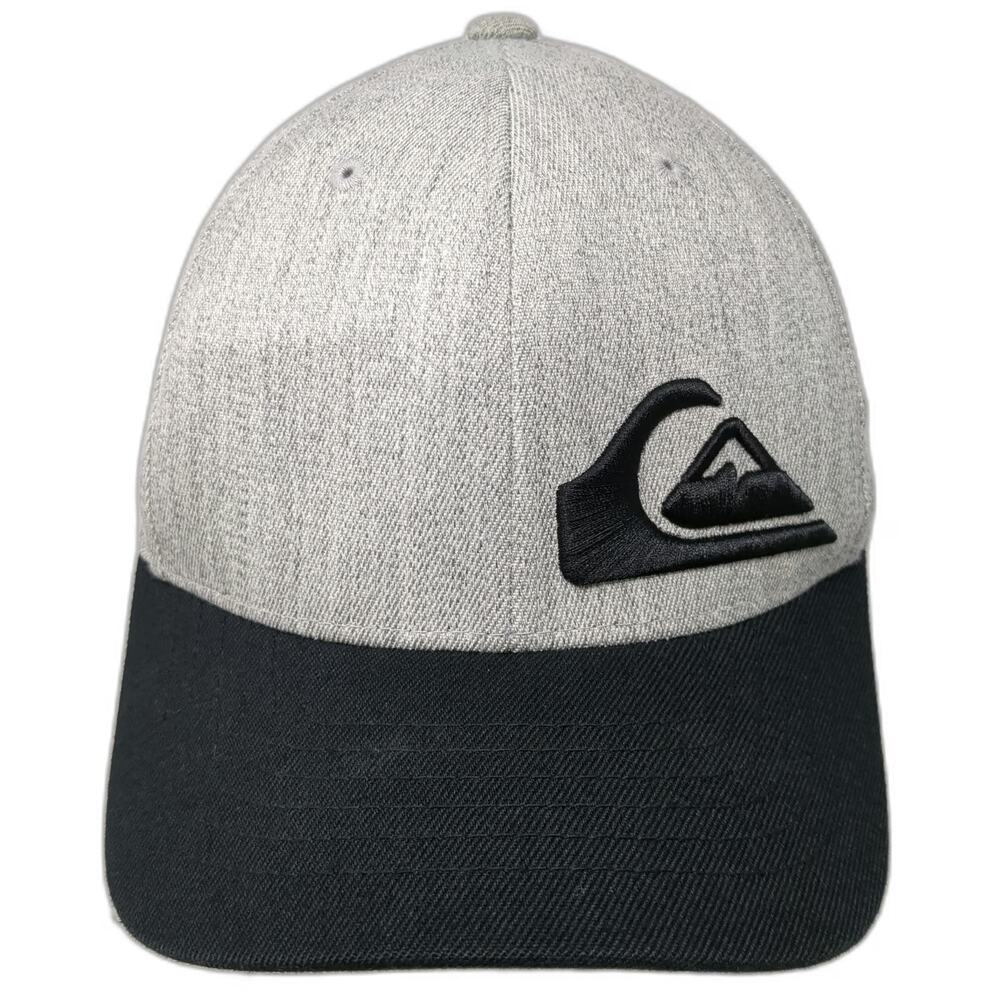 Quiksilver Baseball Cap Gray One Size Embroidered Logo Flexfit Mountain Wave Hat
